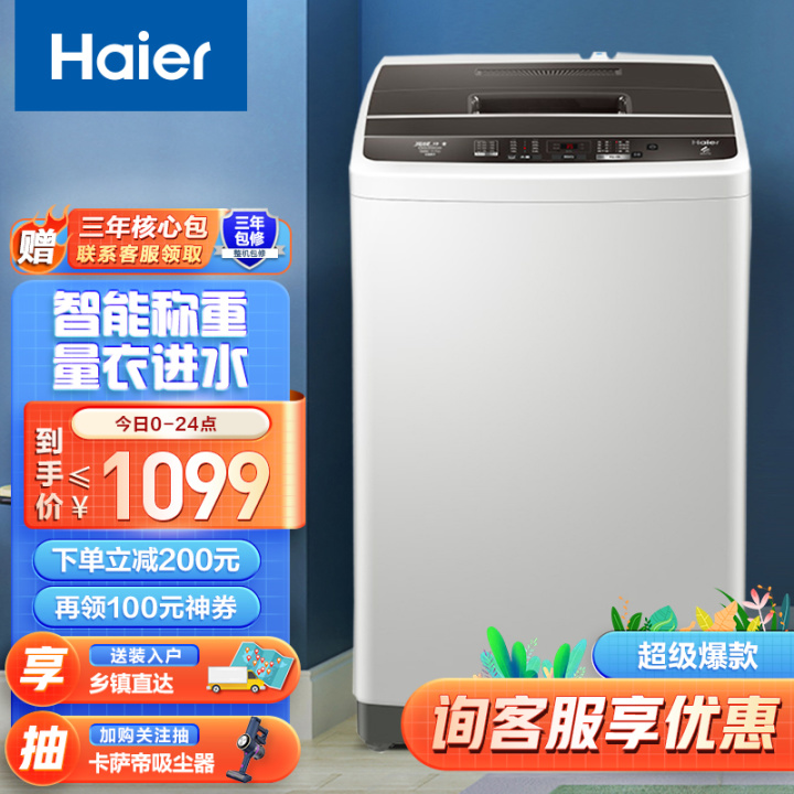 海尔（Haier)8公斤/kg家用变频波轮洗衣机全自动宿舍